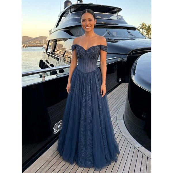 Y695A - QYN Arlette Taylor Navy Blue Gown