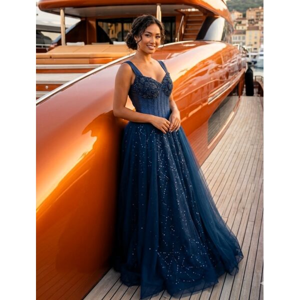 Y695B - QYN Arlette Savannah Navy Blue Gown
